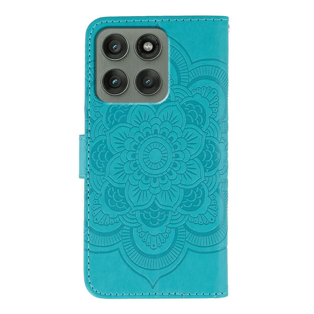 For Motorola Edge 70 5G Case PU Leather Mandala Imprinted Design Wallet Phone Cover with Wrist Strap - Blue