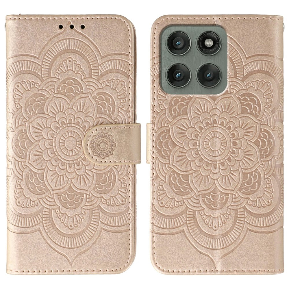 For Motorola Edge 70 5G Case PU Leather Mandala Imprinted Design Wallet Phone Cover with Wrist Strap - Rose Gold