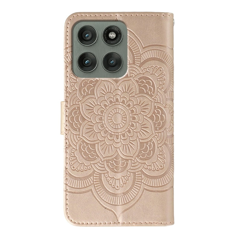For Motorola Edge 70 5G Case PU Leather Mandala Imprinted Design Wallet Phone Cover with Wrist Strap - Rose Gold