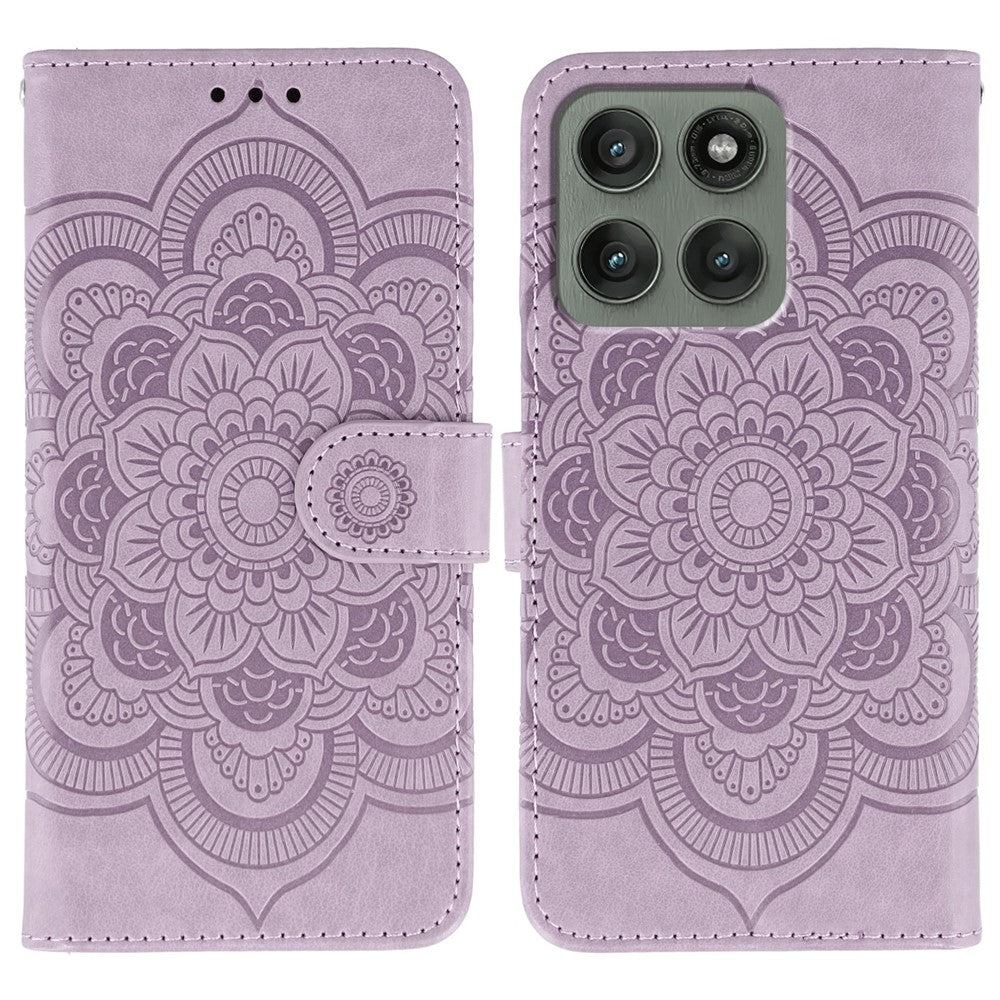 For Motorola Edge 70 5G Case PU Leather Mandala Imprinted Design Wallet Phone Cover with Wrist Strap - Purple