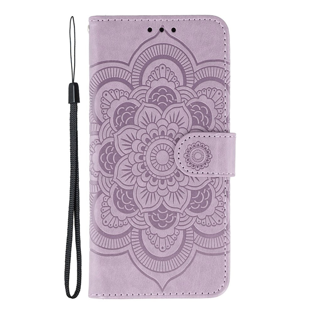 For Motorola Edge 70 5G Case PU Leather Mandala Imprinted Design Wallet Phone Cover with Wrist Strap - Purple
