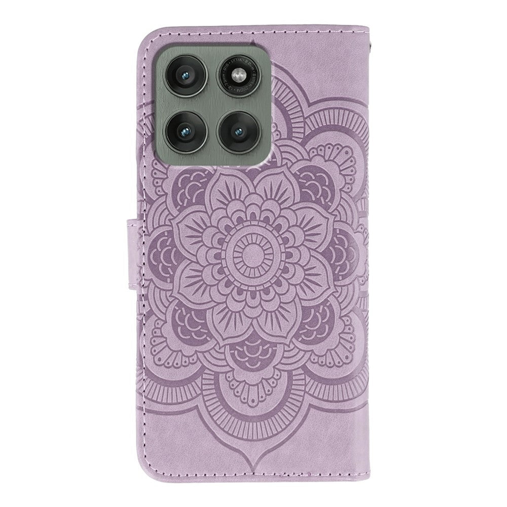 For Motorola Edge 70 5G Case PU Leather Mandala Imprinted Design Wallet Phone Cover with Wrist Strap - Purple