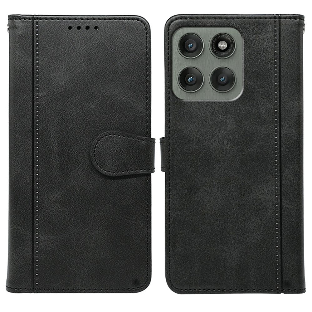For Motorola Edge 70 5G Case Calf Texture Leather Stand Book Style Phone Cover - Black