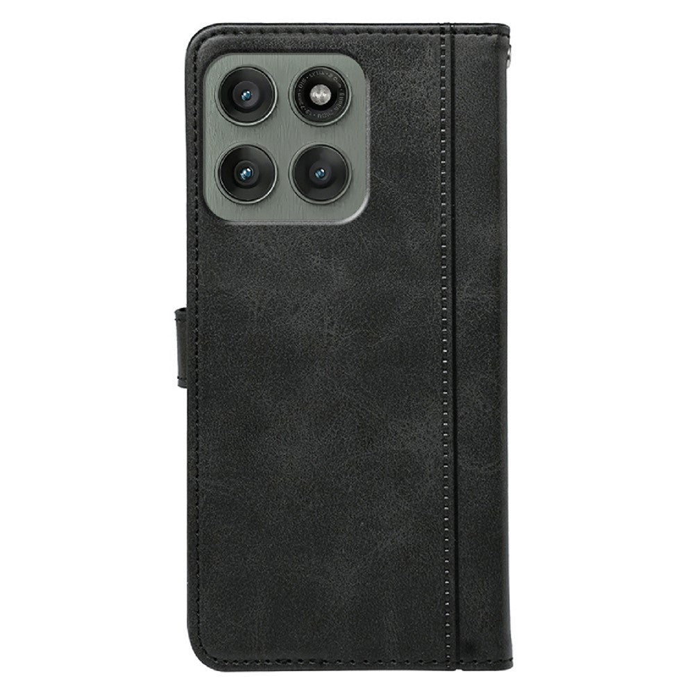 For Motorola Edge 70 5G Case Calf Texture Leather Stand Book Style Phone Cover - Black