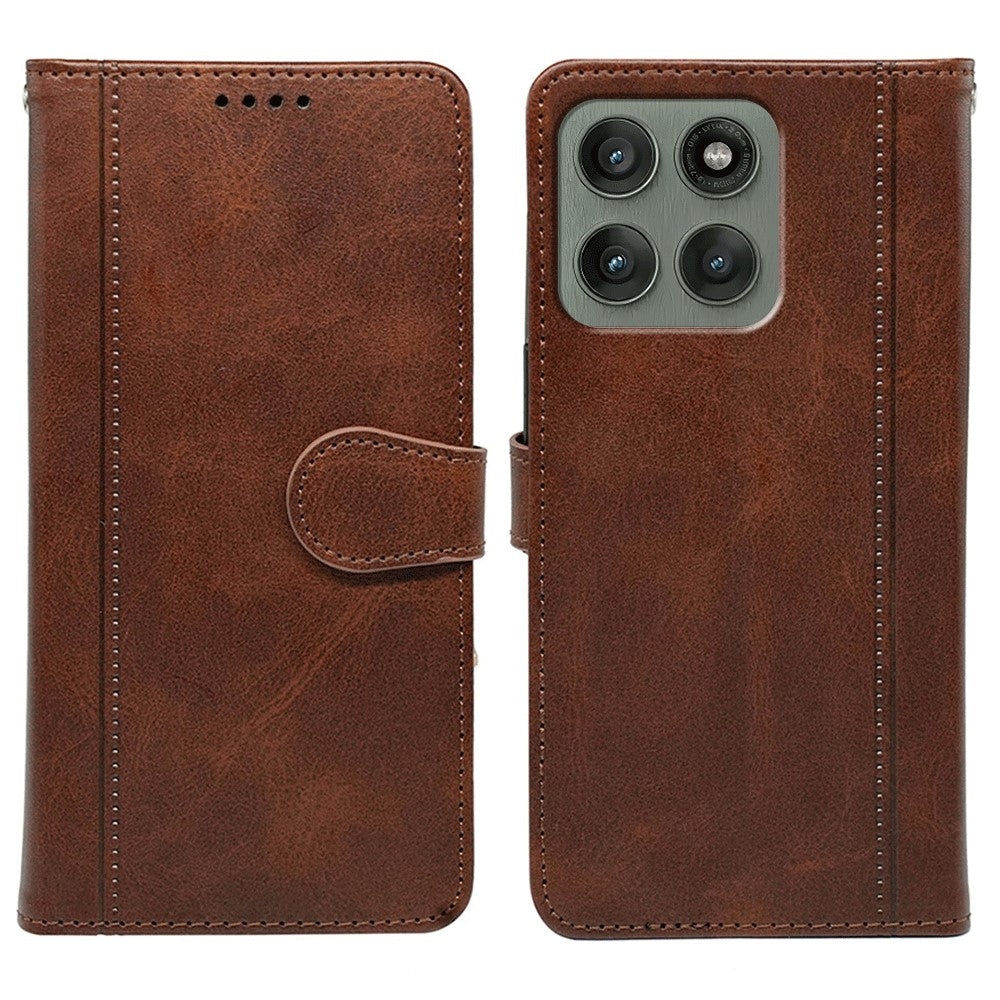 For Motorola Edge 70 5G Case Calf Texture Leather Stand Book Style Phone Cover - Brown