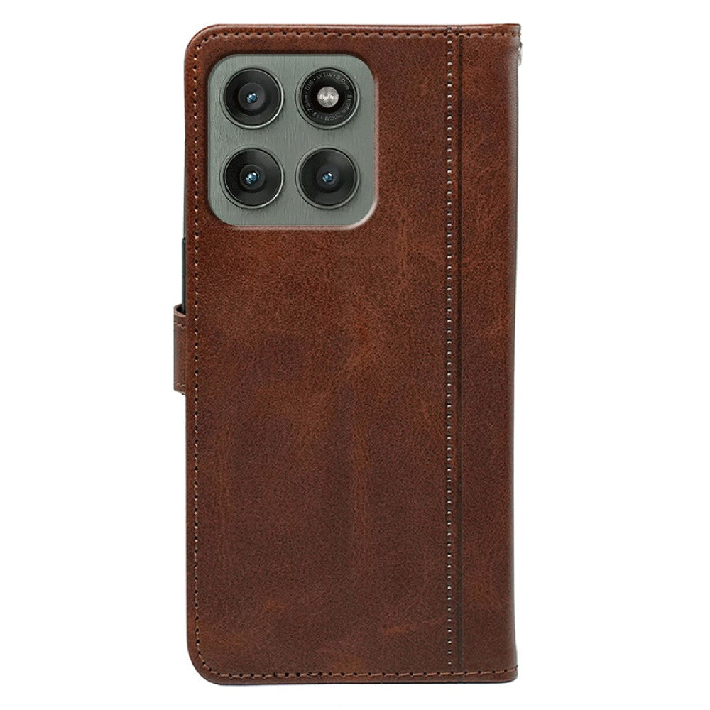 For Motorola Edge 70 5G Case Calf Texture Leather Stand Book Style Phone Cover - Brown