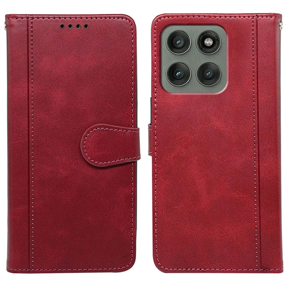 For Motorola Edge 70 5G Case Calf Texture Leather Stand Book Style Phone Cover - Red