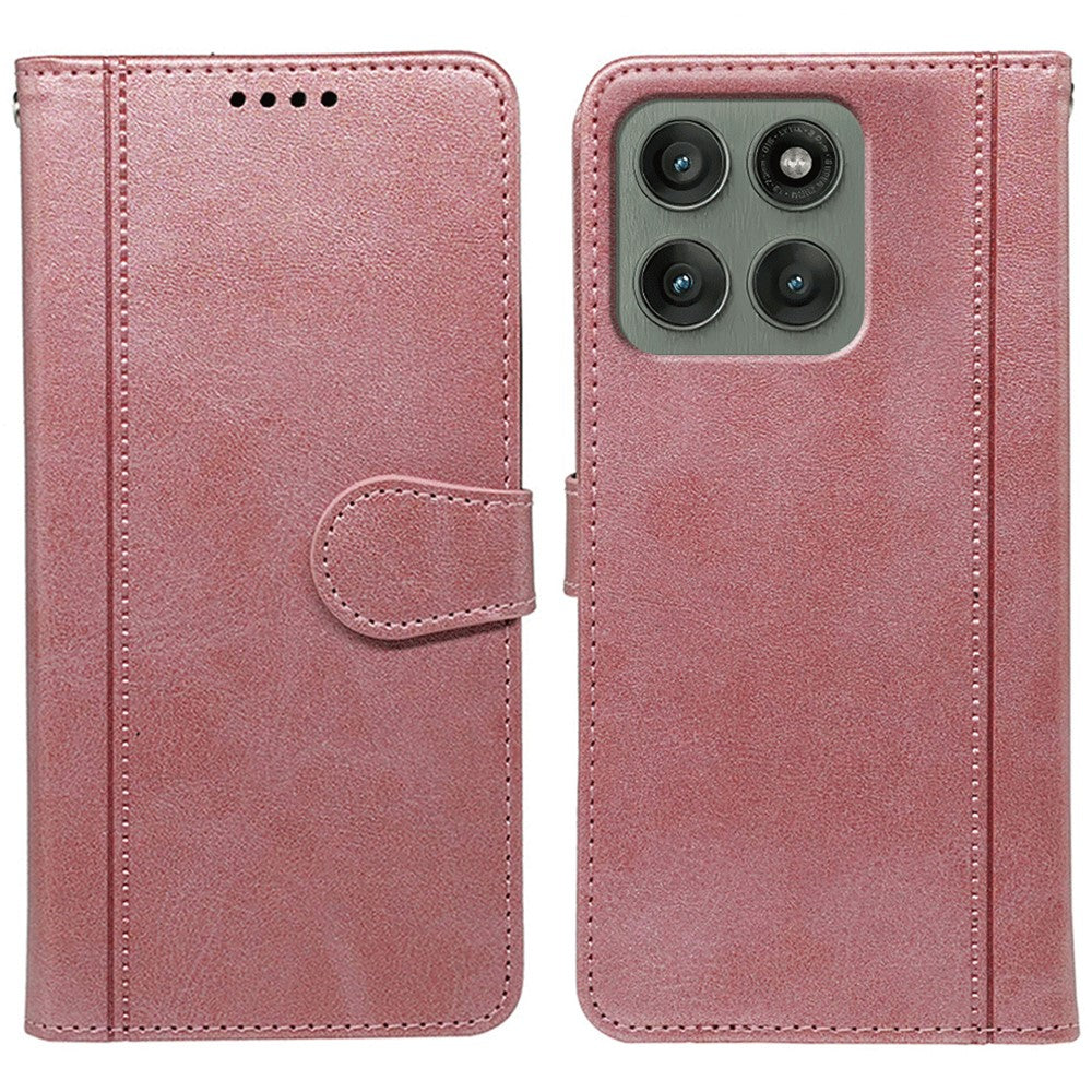 For Motorola Edge 70 5G Case Calf Texture Leather Stand Book Style Phone Cover - Rose Gold