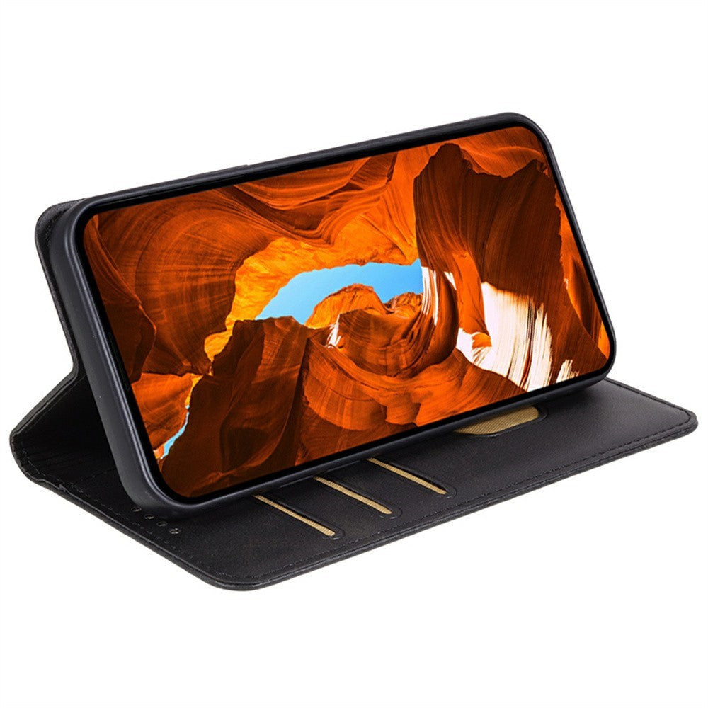 For Motorola Edge 70 5G Case Strong Magnetic PU Leather Phone Cover Calf Texture - Black