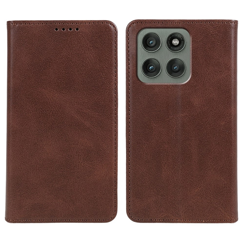 For Motorola Edge 70 5G Case Strong Magnetic PU Leather Phone Cover Calf Texture - Brown