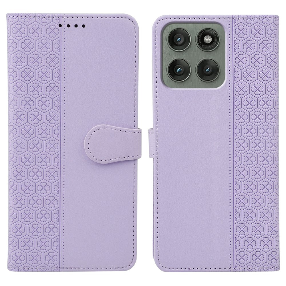 For Motorola Edge 70 5G Case Magnetic Clasp Four Leaf Clover Leather Phone Cover - Light Purple