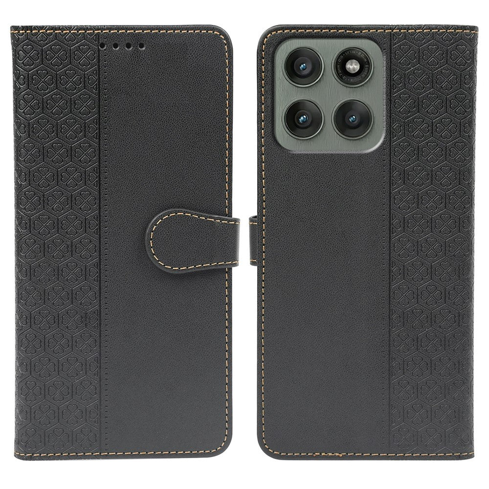 For Motorola Edge 70 5G Case Magnetic Clasp Four Leaf Clover Leather Phone Cover - Black