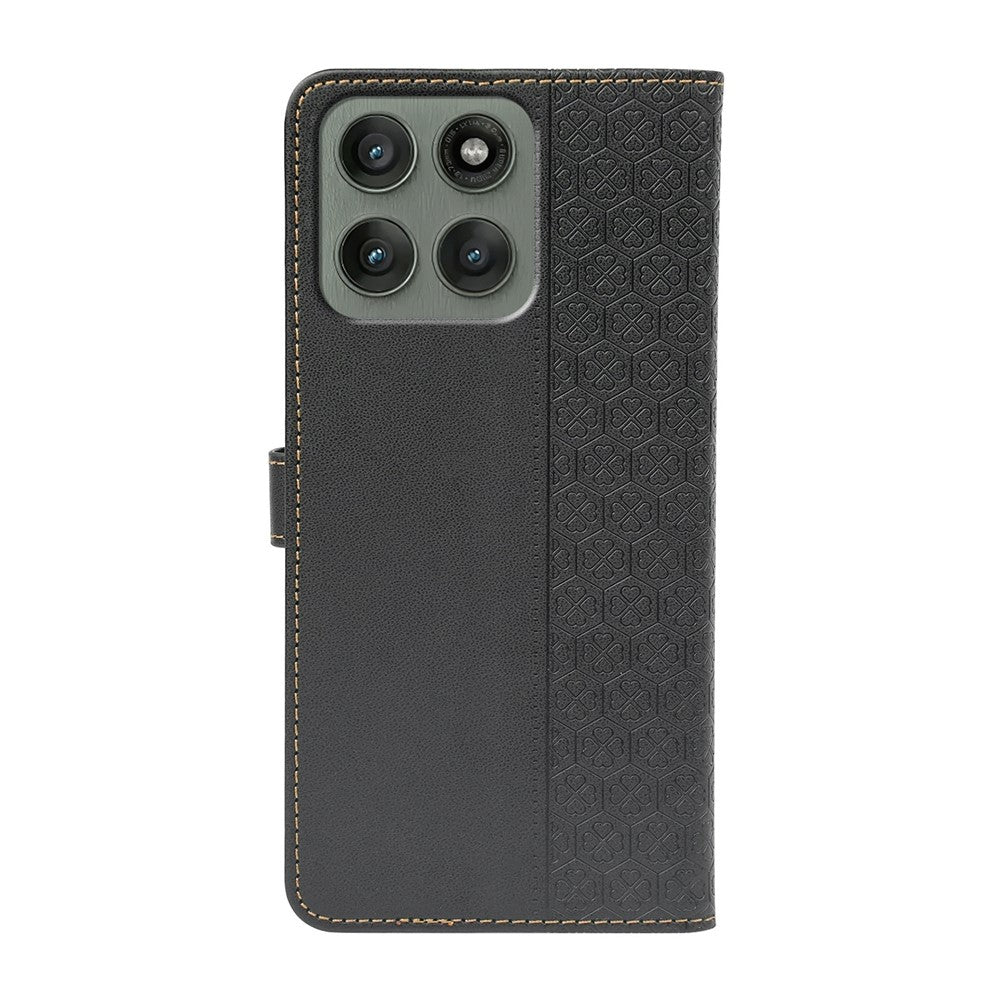 For Motorola Edge 70 5G Case Magnetic Clasp Four Leaf Clover Leather Phone Cover - Black