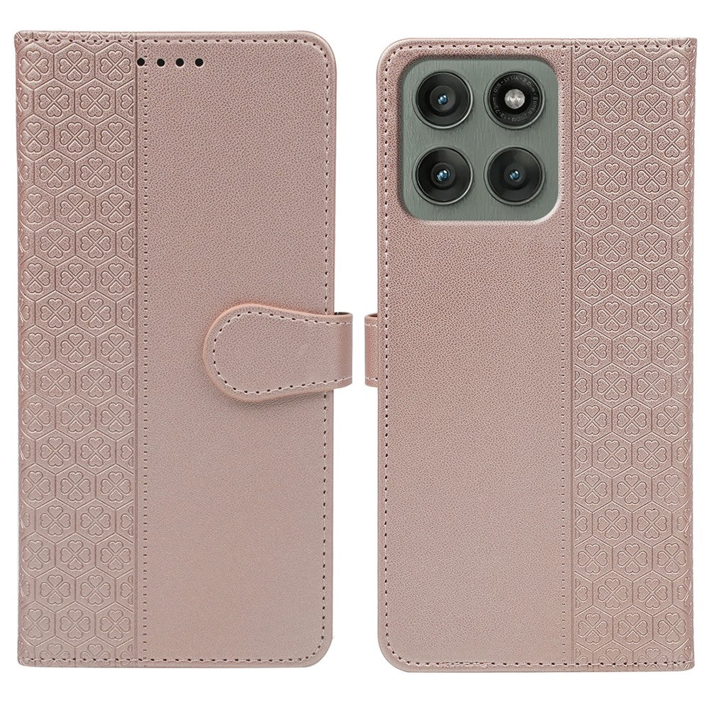 For Motorola Edge 70 5G Case Magnetic Clasp Four Leaf Clover Leather Phone Cover - Rose Gold