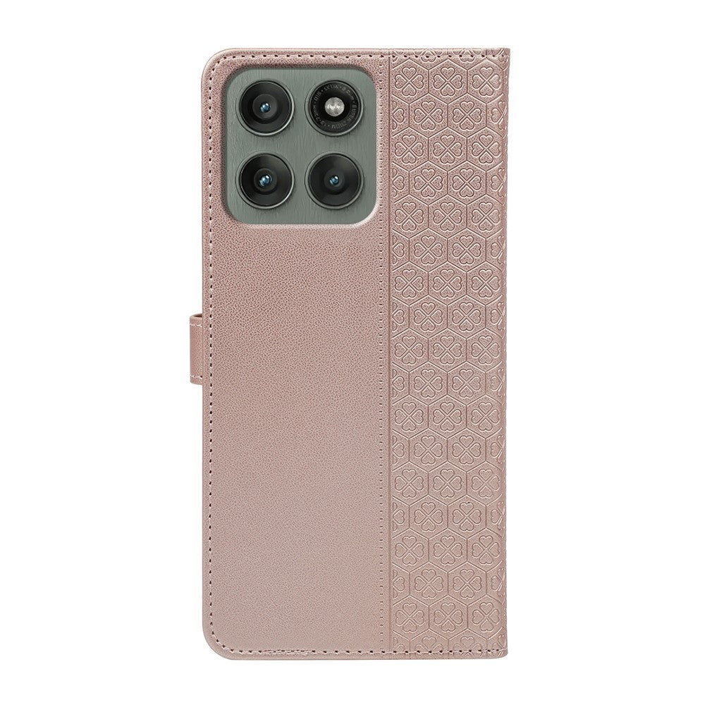 For Motorola Edge 70 5G Case Magnetic Clasp Four Leaf Clover Leather Phone Cover - Rose Gold