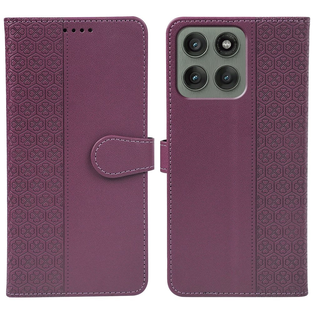 For Motorola Edge 70 5G Case Magnetic Clasp Four Leaf Clover Leather Phone Cover - Dark Purple