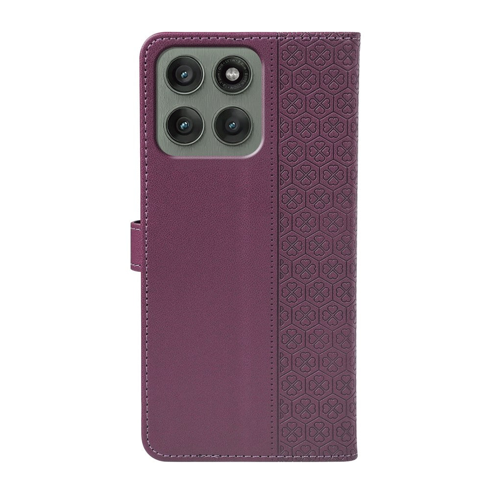 For Motorola Edge 70 5G Case Magnetic Clasp Four Leaf Clover Leather Phone Cover - Dark Purple