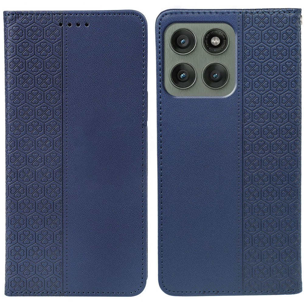 For Motorola Edge 70 5G Case Four Leaf Clover Leather Flip Phone Cover Stand Wallet - Blue