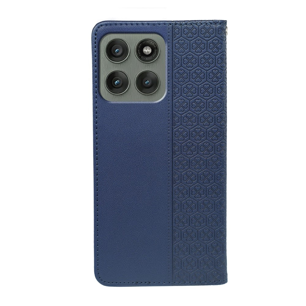 For Motorola Edge 70 5G Case Four Leaf Clover Leather Flip Phone Cover Stand Wallet - Blue