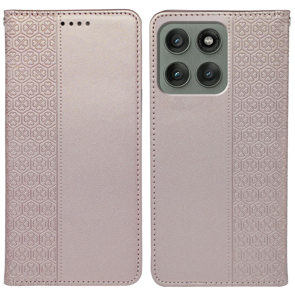 For Motorola Edge 70 5G Case Four Leaf Clover Leather Flip Phone Cover Stand Wallet - Rose Gold