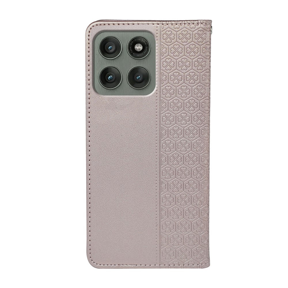 For Motorola Edge 70 5G Case Four Leaf Clover Leather Flip Phone Cover Stand Wallet - Rose Gold