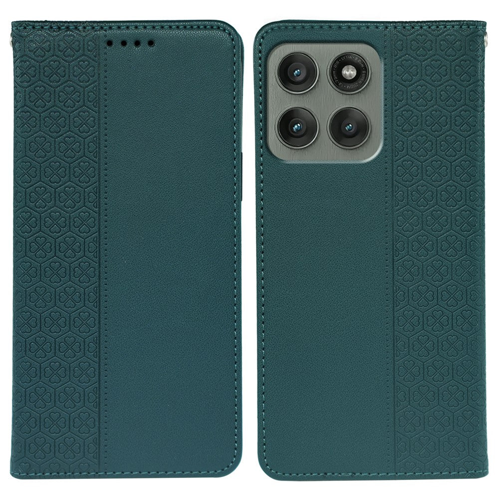 For Motorola Edge 70 5G Case Four Leaf Clover Leather Flip Phone Cover Stand Wallet - Green