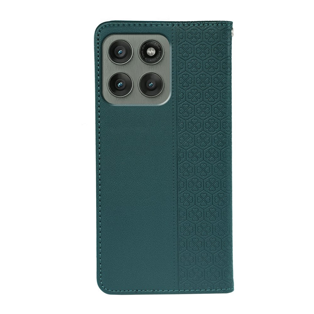 For Motorola Edge 70 5G Case Four Leaf Clover Leather Flip Phone Cover Stand Wallet - Green
