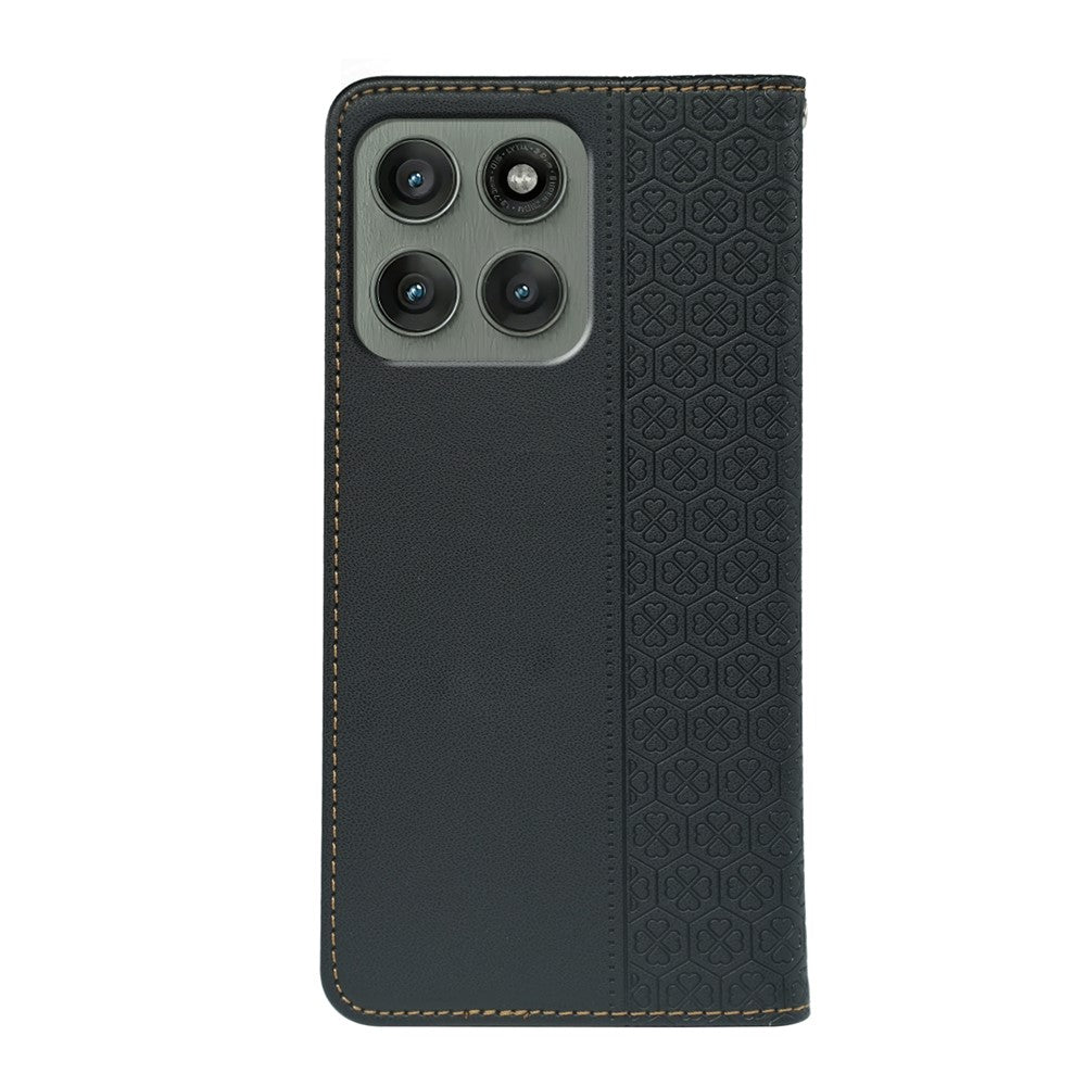 For Motorola Edge 70 5G Case Four Leaf Clover Leather Flip Phone Cover Stand Wallet - Black