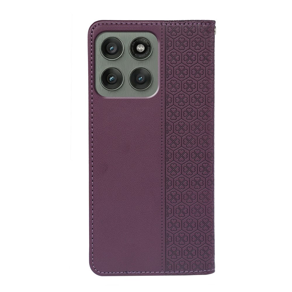 For Motorola Edge 70 5G Case Four Leaf Clover Leather Flip Phone Cover Stand Wallet - Dark Purple