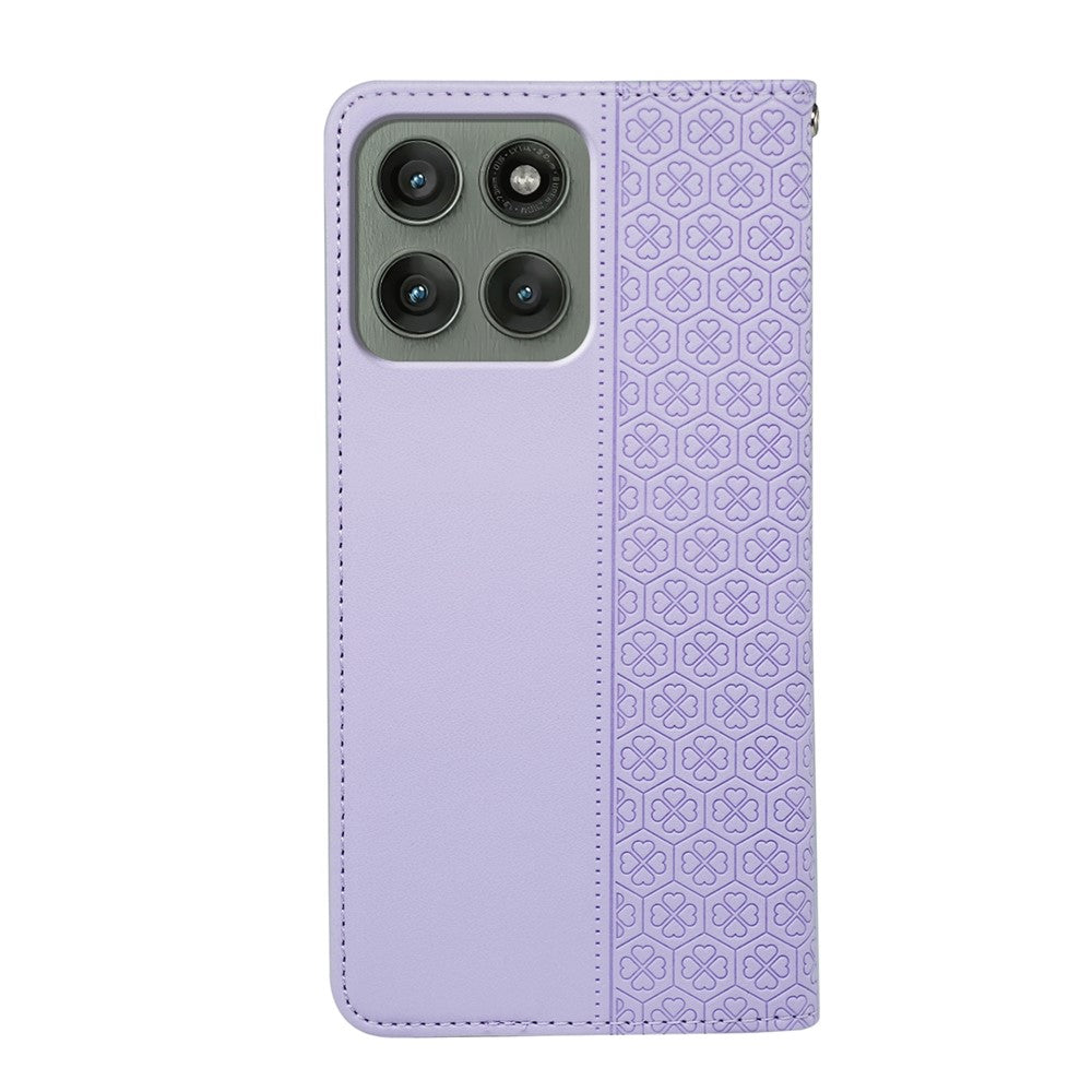 For Motorola Edge 70 5G Case Four Leaf Clover Leather Flip Phone Cover Stand Wallet - Light Purple
