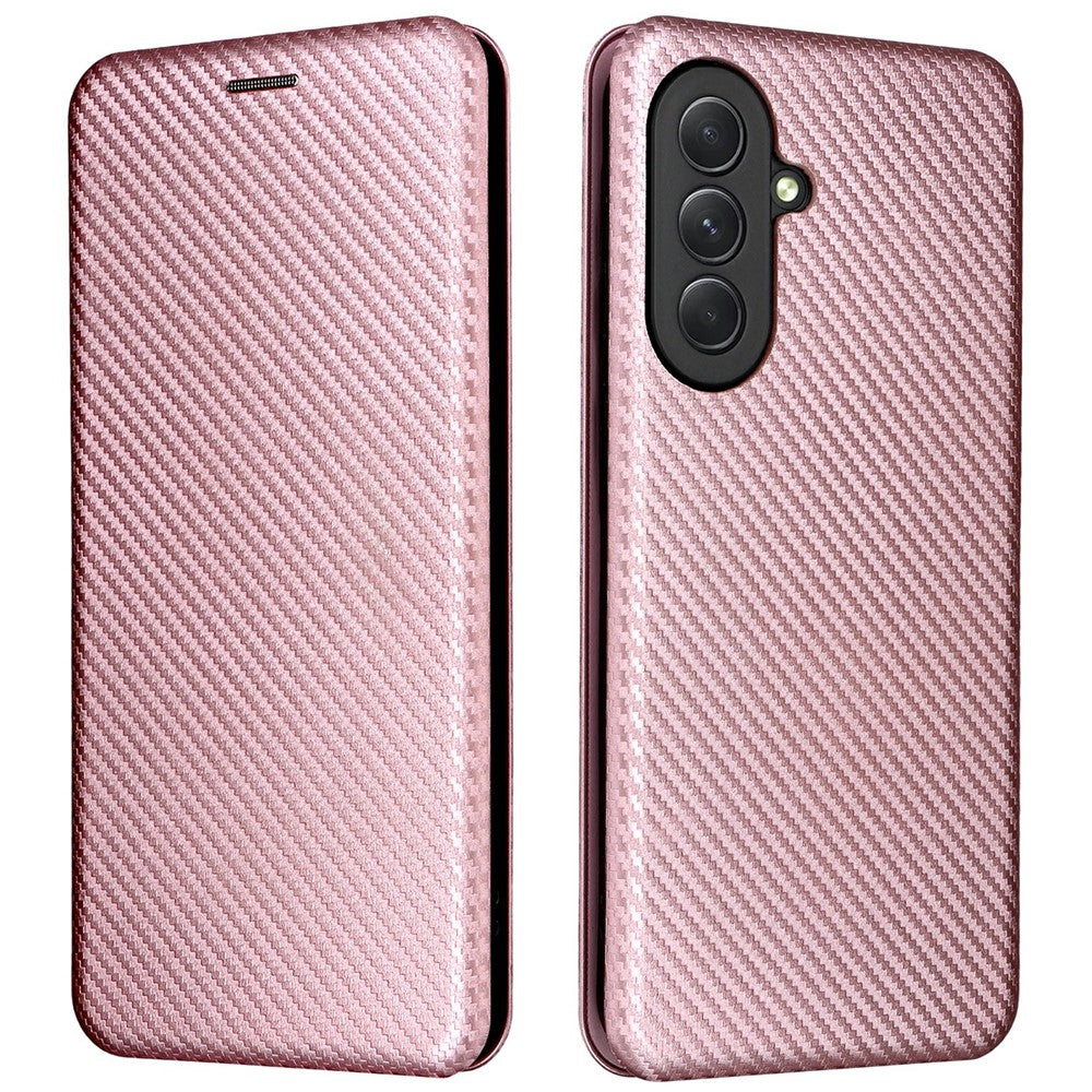 For Samsung Galaxy A57 5G Case Carbon Fiber Texture Drop-Proof PU Leather Phone Cover - Rose Gold