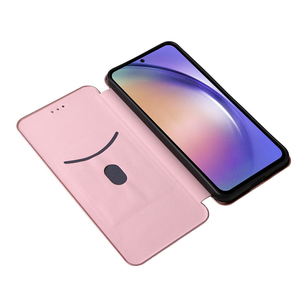 For Samsung Galaxy A57 5G Case Carbon Fiber Texture Drop-Proof PU Leather Phone Cover - Rose Gold