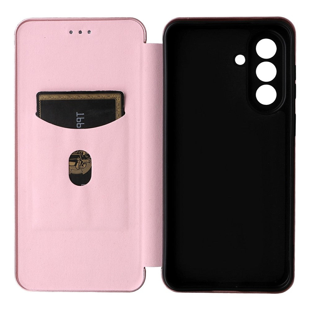 For Samsung Galaxy A57 5G Case Carbon Fiber Texture Drop-Proof PU Leather Phone Cover - Rose Gold