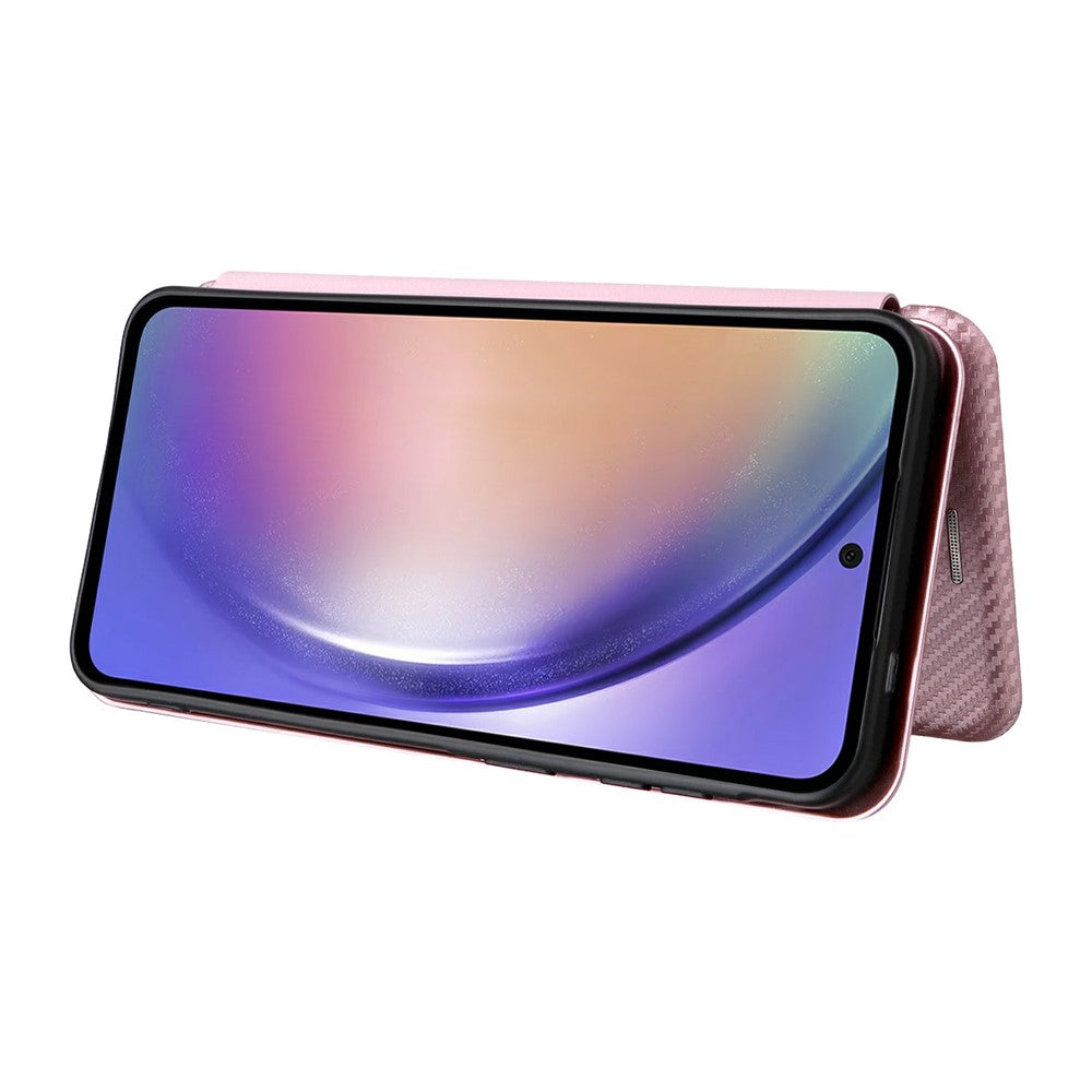 For Samsung Galaxy A57 5G Case Carbon Fiber Texture Drop-Proof PU Leather Phone Cover - Rose Gold