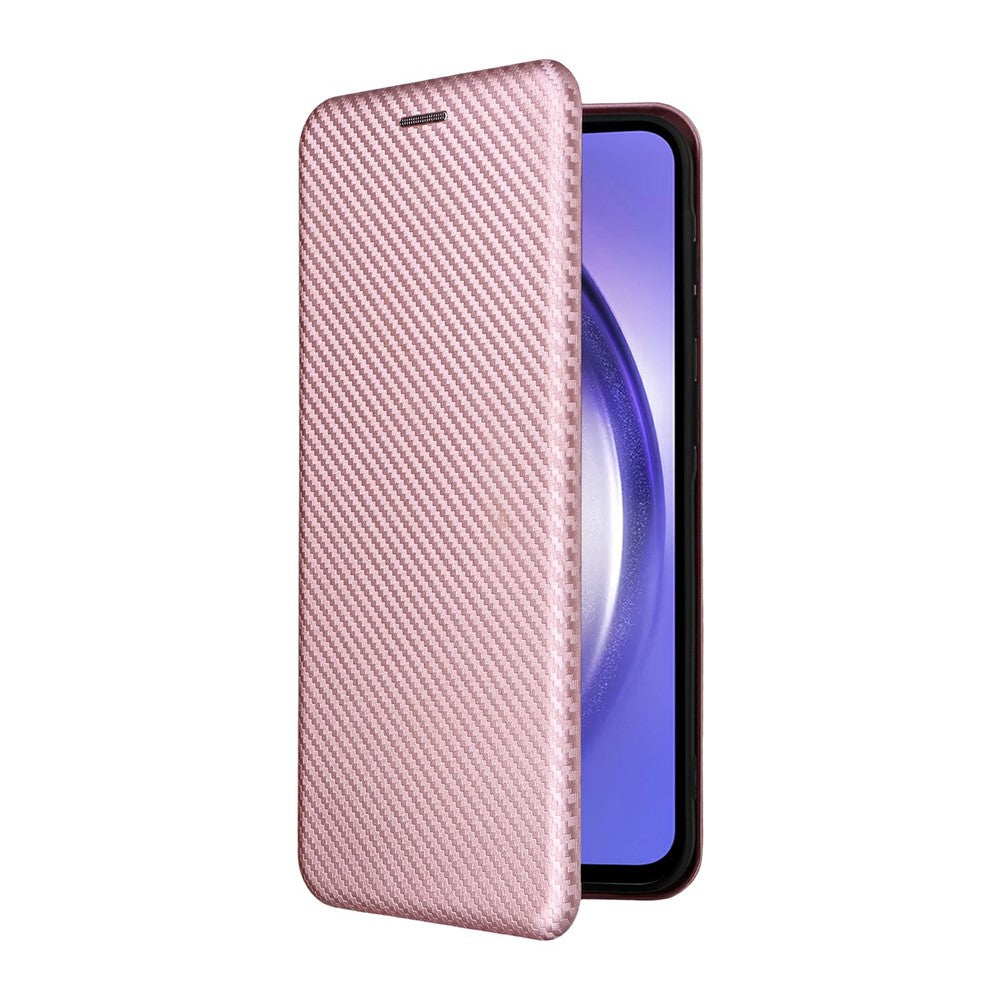 For Samsung Galaxy A57 5G Case Carbon Fiber Texture Drop-Proof PU Leather Phone Cover - Rose Gold