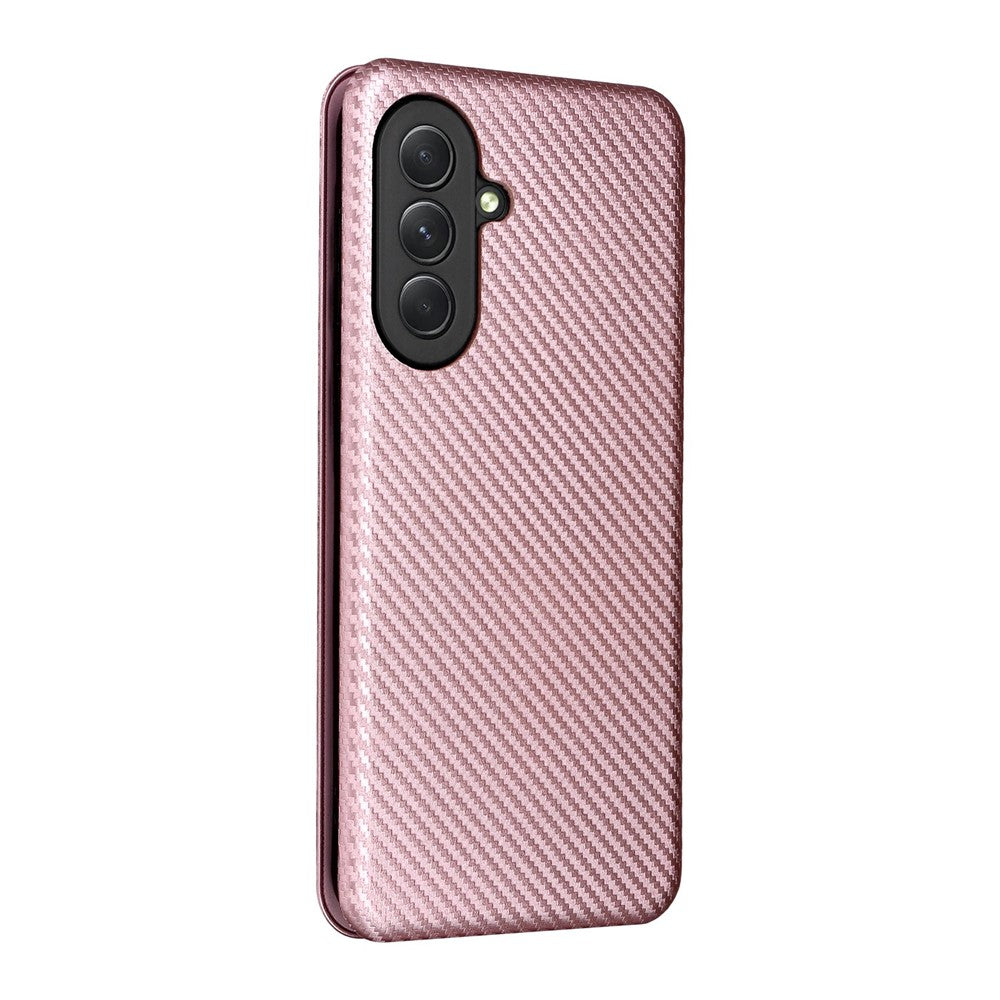 For Samsung Galaxy A57 5G Case Carbon Fiber Texture Drop-Proof PU Leather Phone Cover - Rose Gold