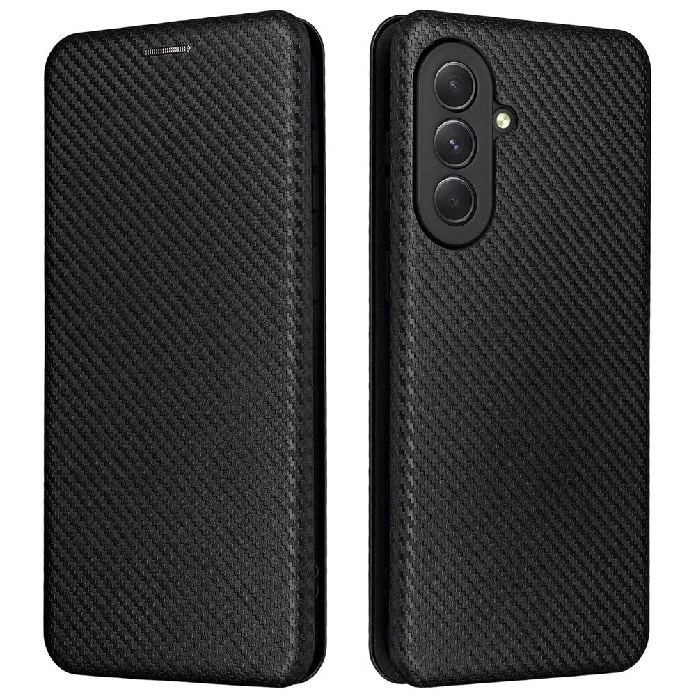 For Samsung Galaxy A57 5G Case Carbon Fiber Texture Drop-Proof PU Leather Phone Cover - Black