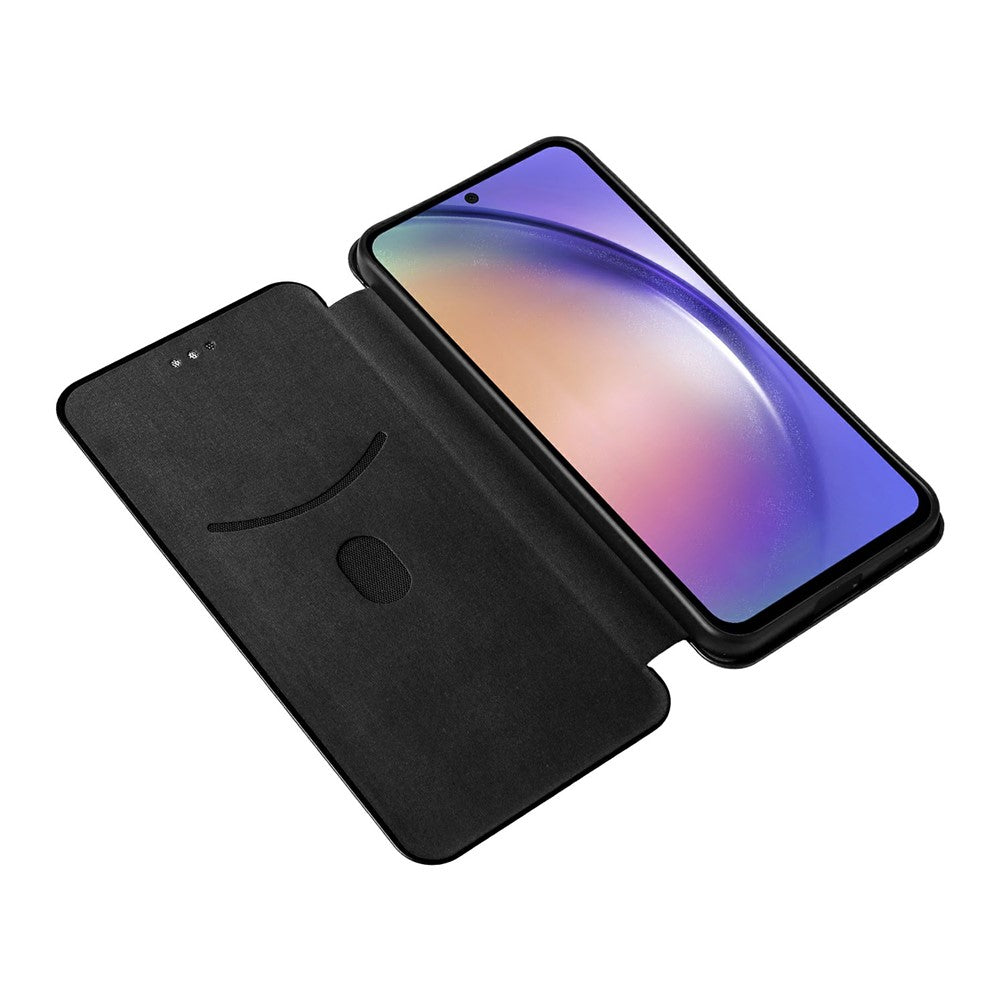 For Samsung Galaxy A57 5G Case Carbon Fiber Texture Drop-Proof PU Leather Phone Cover - Black