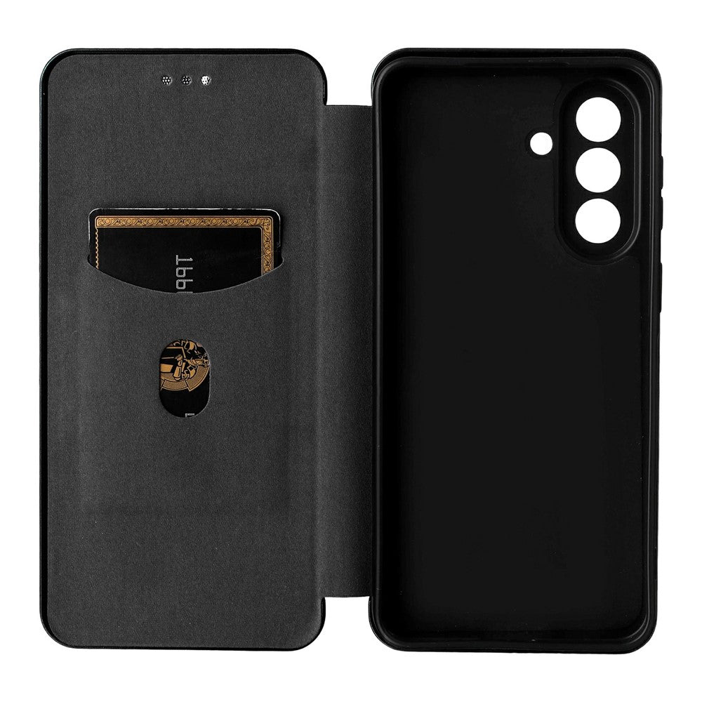 For Samsung Galaxy A57 5G Case Carbon Fiber Texture Drop-Proof PU Leather Phone Cover - Black