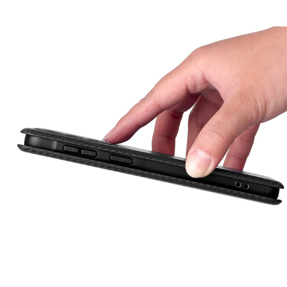 For Samsung Galaxy A57 5G Case Carbon Fiber Texture Drop-Proof PU Leather Phone Cover - Black