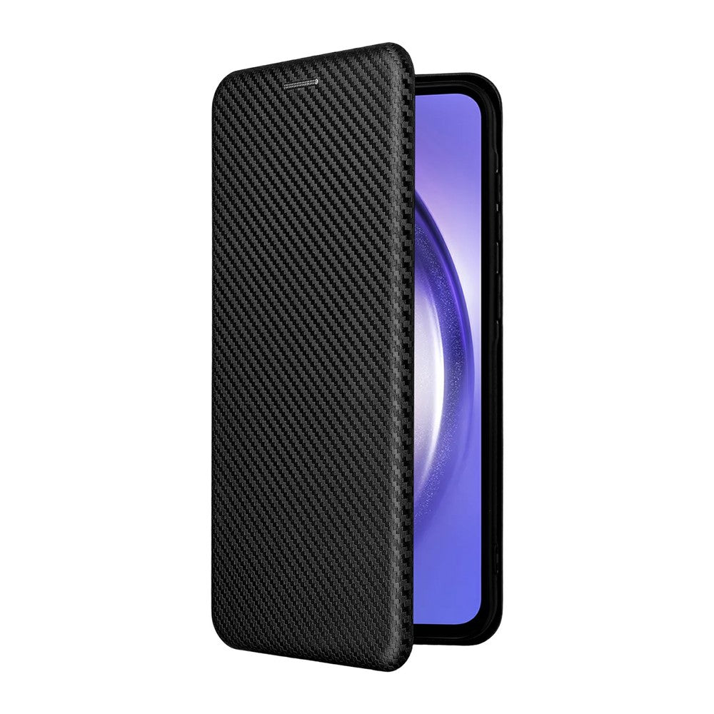 For Samsung Galaxy A57 5G Case Carbon Fiber Texture Drop-Proof PU Leather Phone Cover - Black