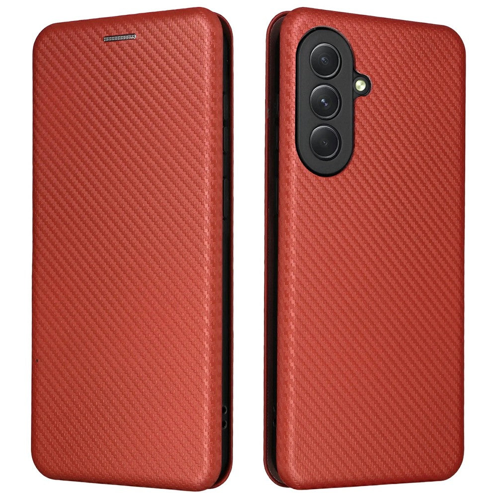 For Samsung Galaxy A57 5G Case Carbon Fiber Texture Drop-Proof PU Leather Phone Cover - Brown