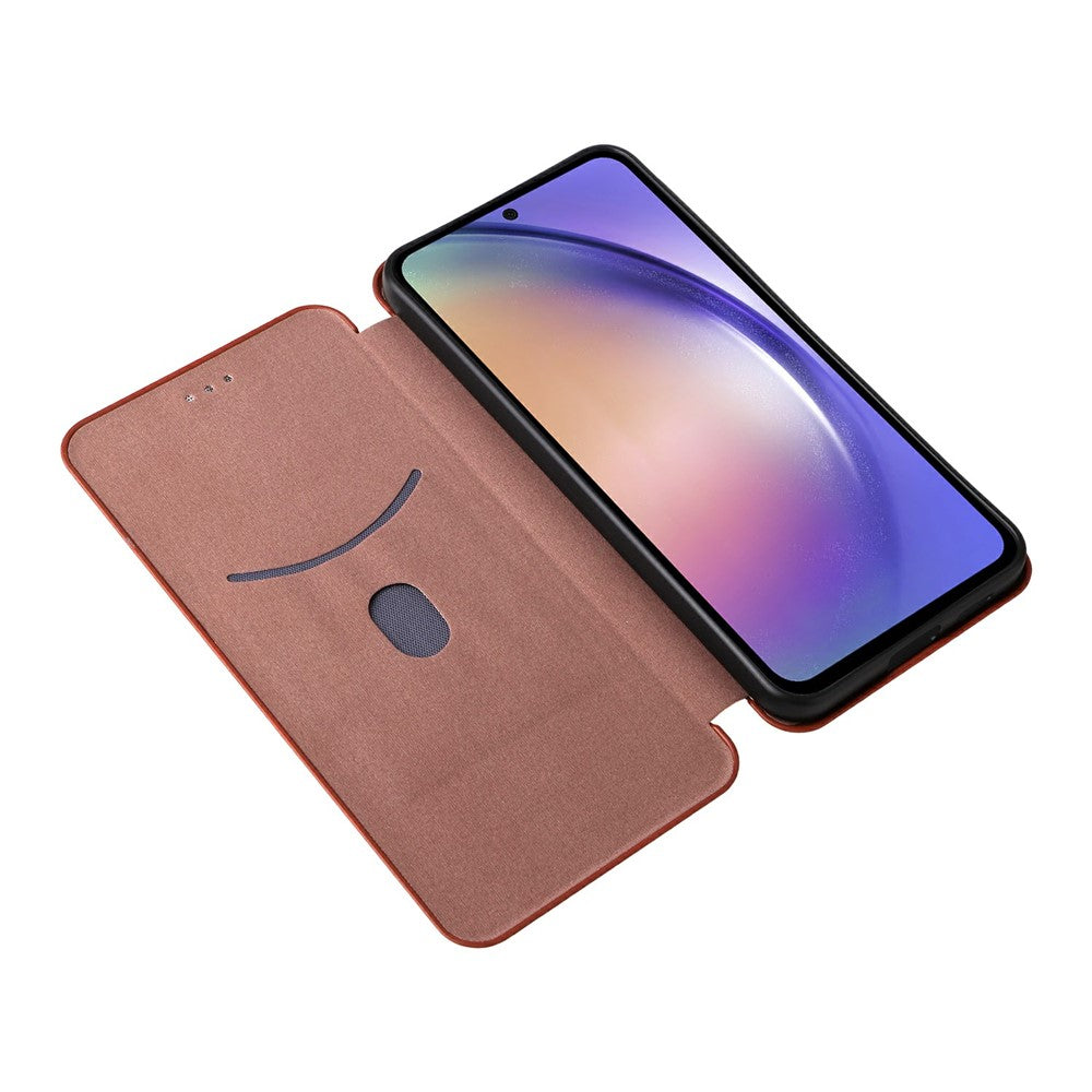 For Samsung Galaxy A57 5G Case Carbon Fiber Texture Drop-Proof PU Leather Phone Cover - Brown