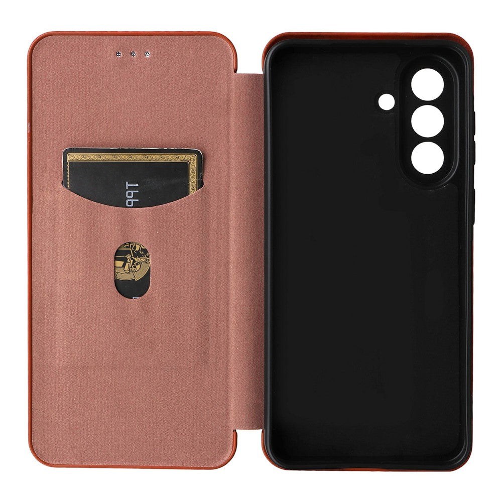 For Samsung Galaxy A57 5G Case Carbon Fiber Texture Drop-Proof PU Leather Phone Cover - Brown