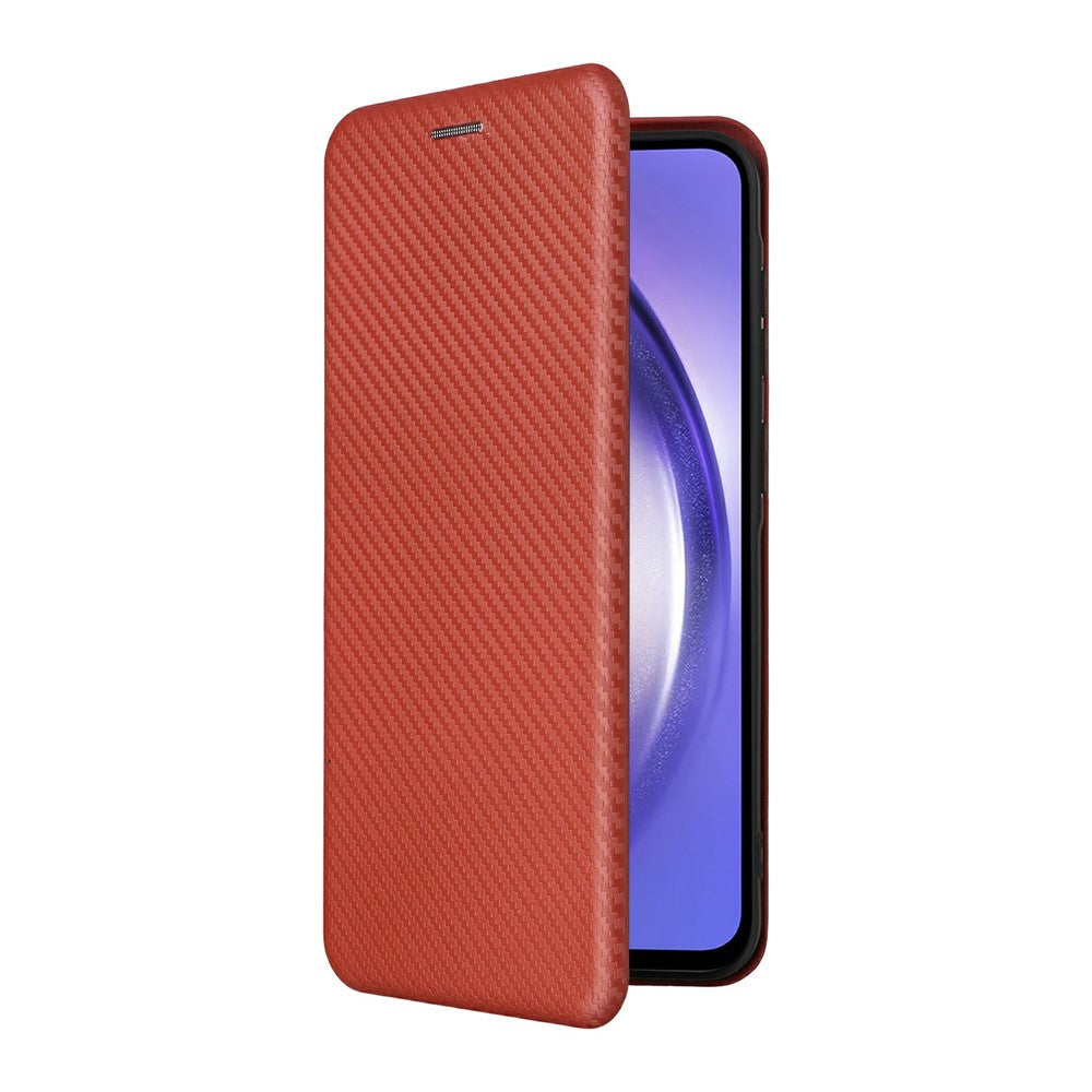 For Samsung Galaxy A57 5G Case Carbon Fiber Texture Drop-Proof PU Leather Phone Cover - Brown