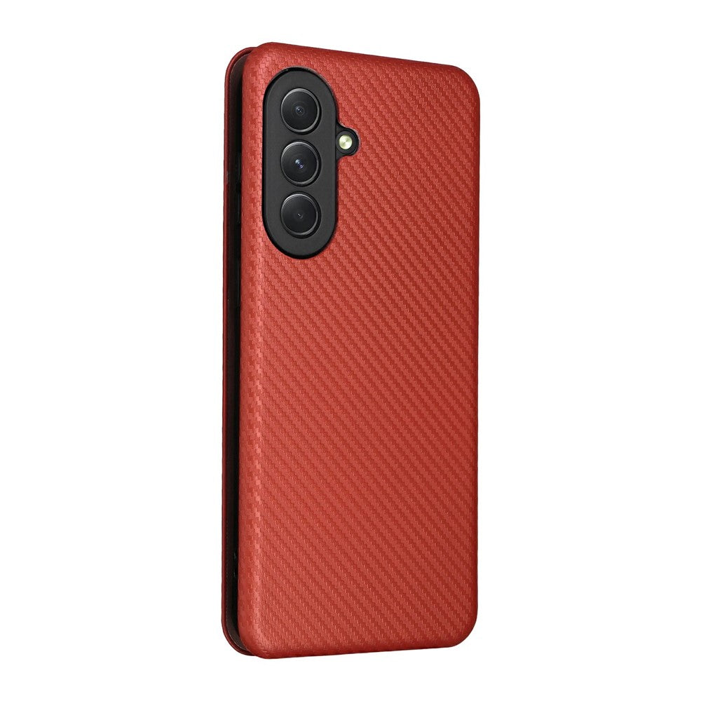 For Samsung Galaxy A57 5G Case Carbon Fiber Texture Drop-Proof PU Leather Phone Cover - Brown