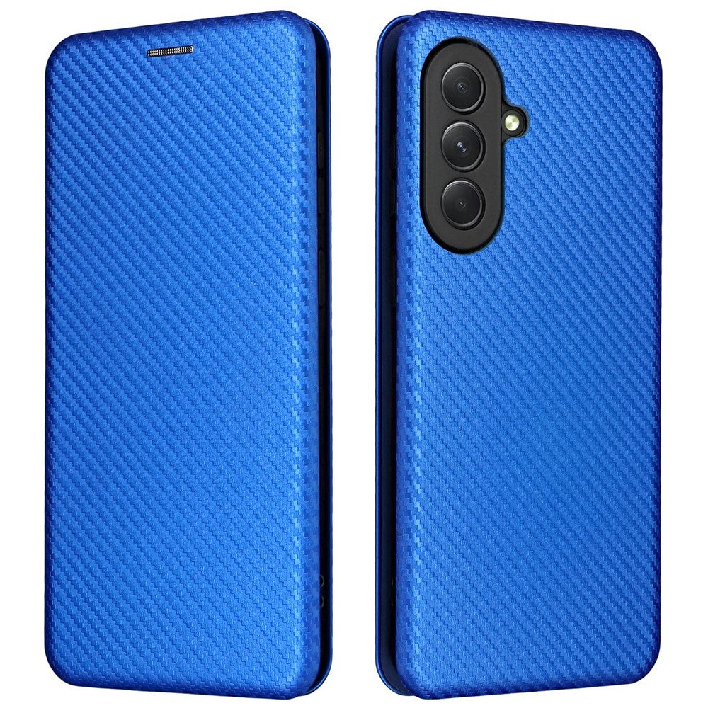 For Samsung Galaxy A57 5G Case Carbon Fiber Texture Drop-Proof PU Leather Phone Cover - Blue
