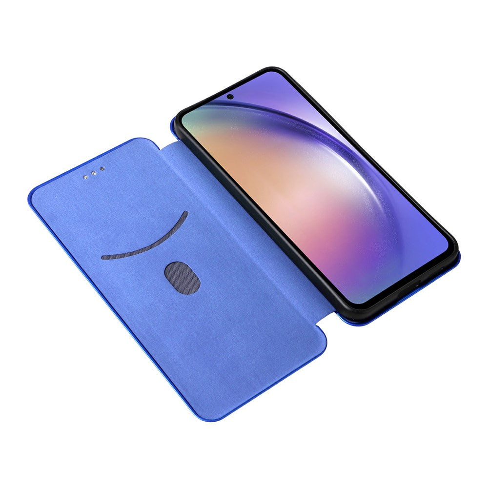 For Samsung Galaxy A57 5G Case Carbon Fiber Texture Drop-Proof PU Leather Phone Cover - Blue