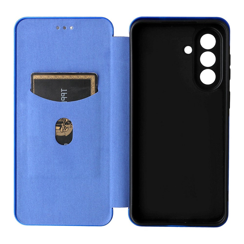 For Samsung Galaxy A57 5G Case Carbon Fiber Texture Drop-Proof PU Leather Phone Cover - Blue