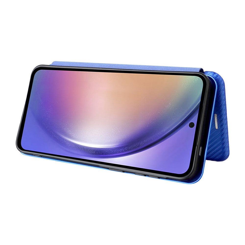 For Samsung Galaxy A57 5G Case Carbon Fiber Texture Drop-Proof PU Leather Phone Cover - Blue